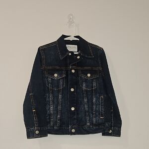 Boys Gymboree Dark Blue Denim Jacket with Yellow Stitching Size Small 5-6 Years